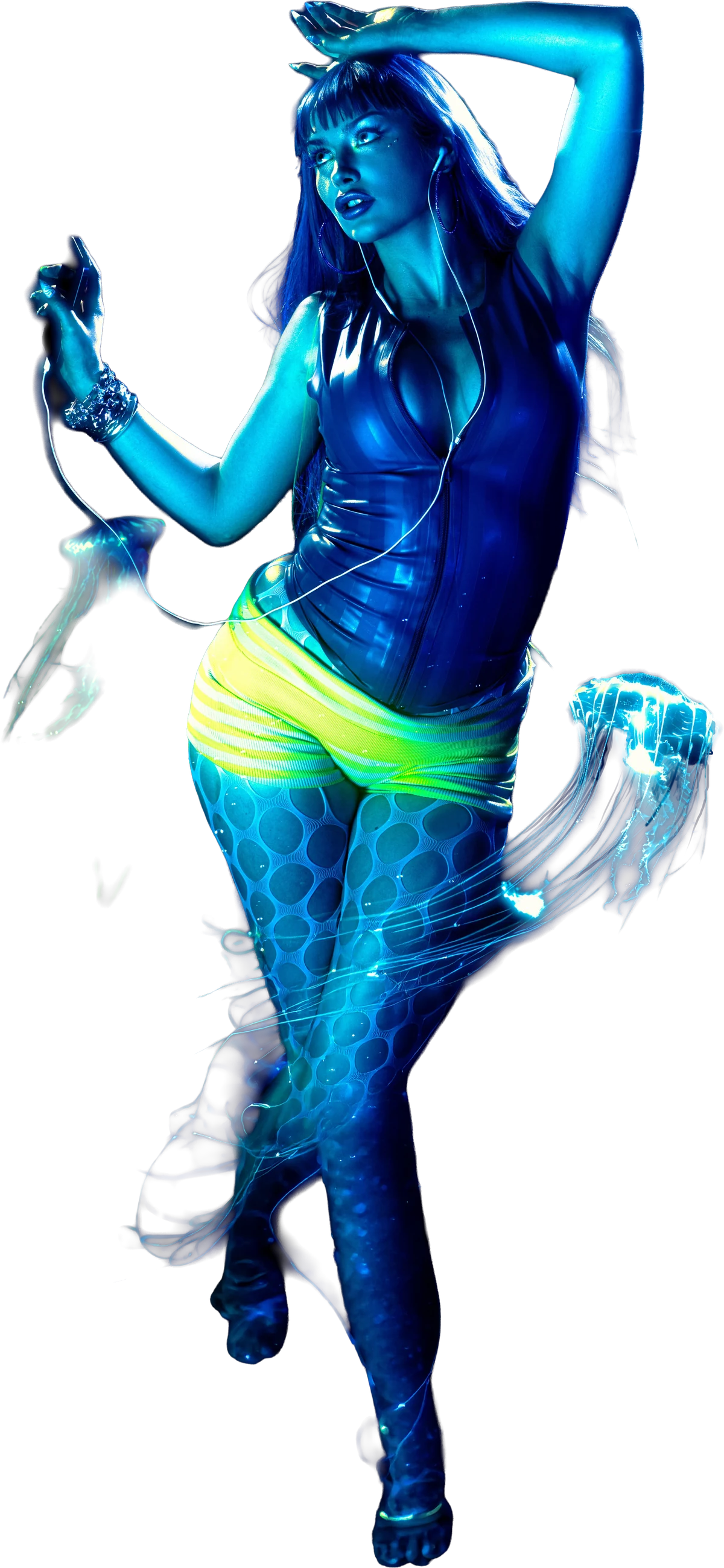Jewelz Blu in electric blue stage lighting